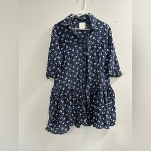 Line & Dot blue button down dress with little birds
